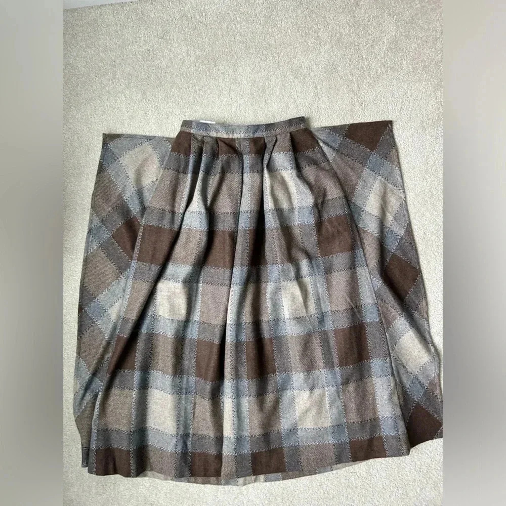 Vintage 90’s high waist wool plaid ruffle  midi skirt - Picture 14 of 16